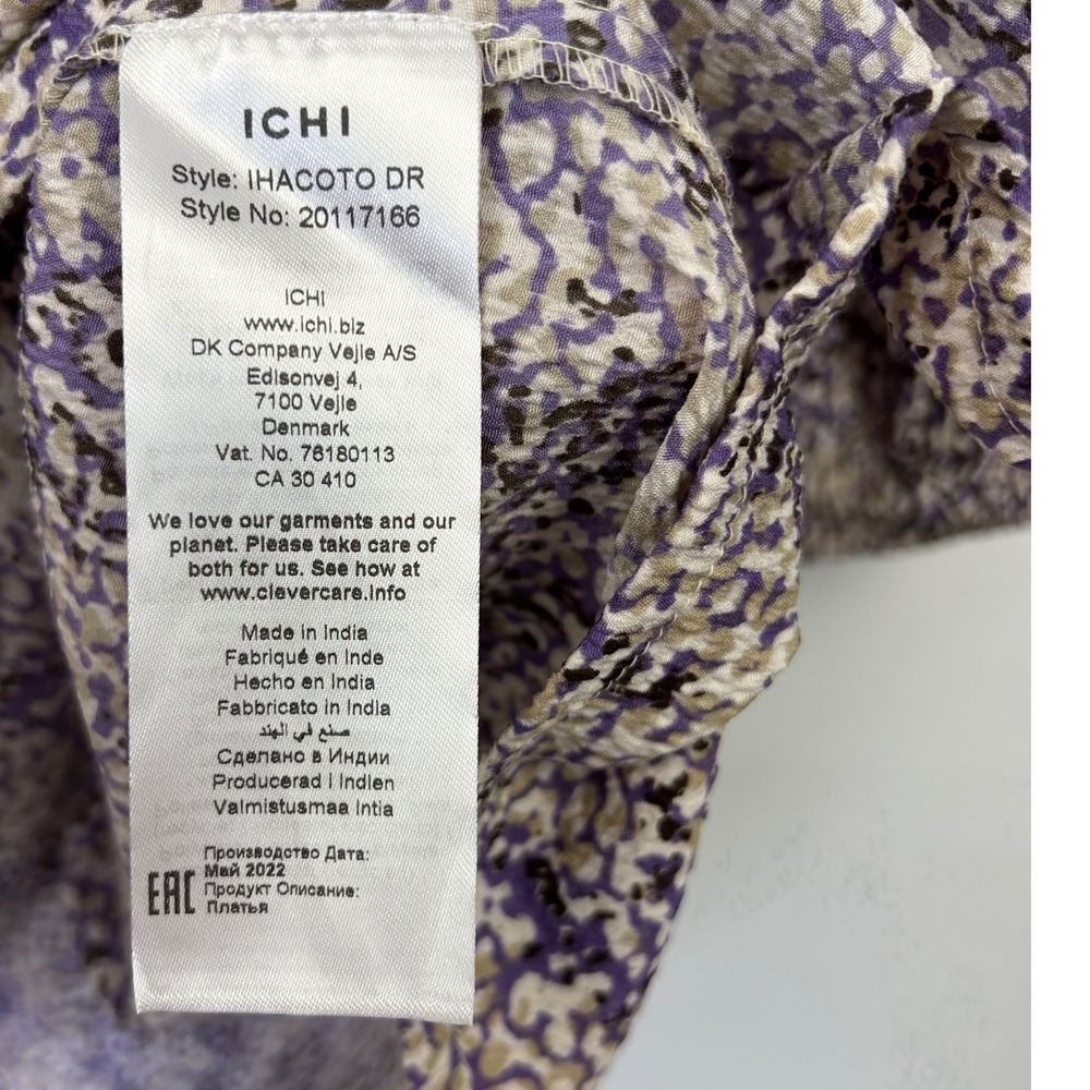 ICHI Ihacoto Long Sleeve Dress Women's 36 8 US Purple Print Tie Waist - Picture 4 of 11